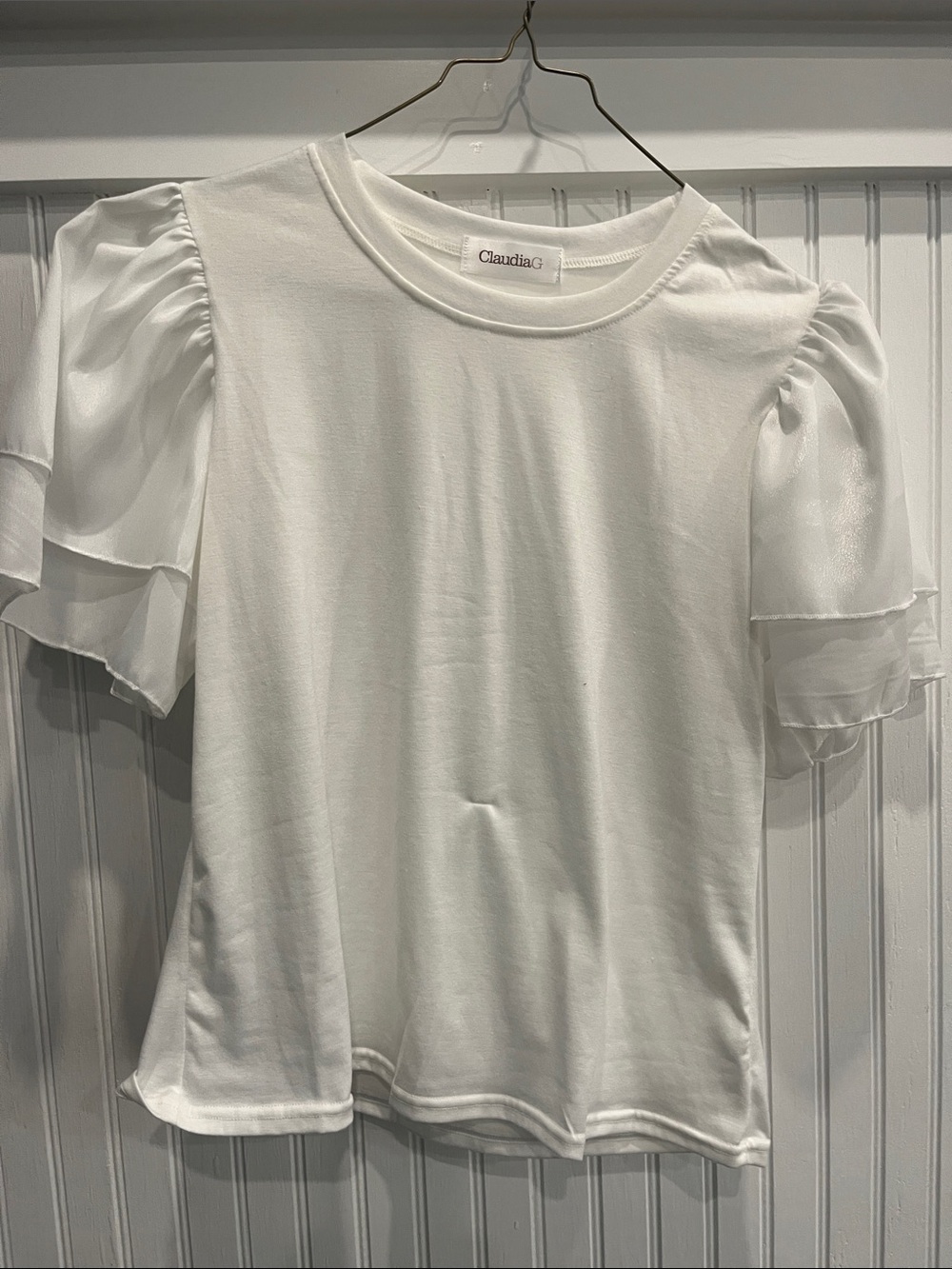 White Puff Sleeve Short Sleeve Tee